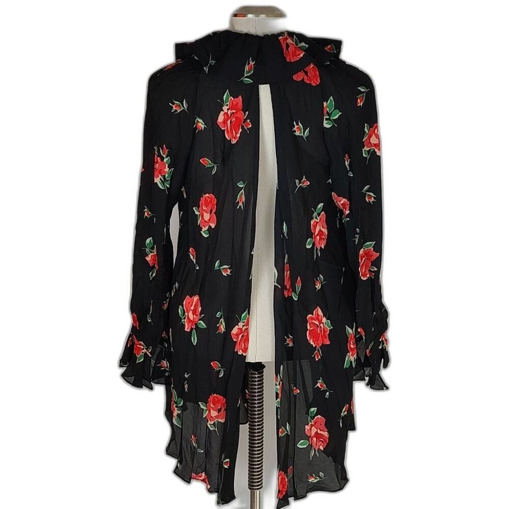 100% Silk Troa Cho Designer NYC Floral Ruffle Evening Cover-Up/Duster Size Small